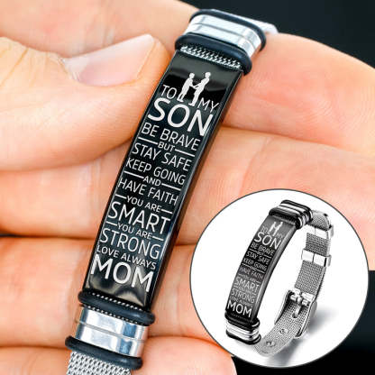 To My Son, You Are Braver Than You Believe Inspirational Bracelet Watchband Initial ID Bar Bangle Gifts For Men-Jessemade AU