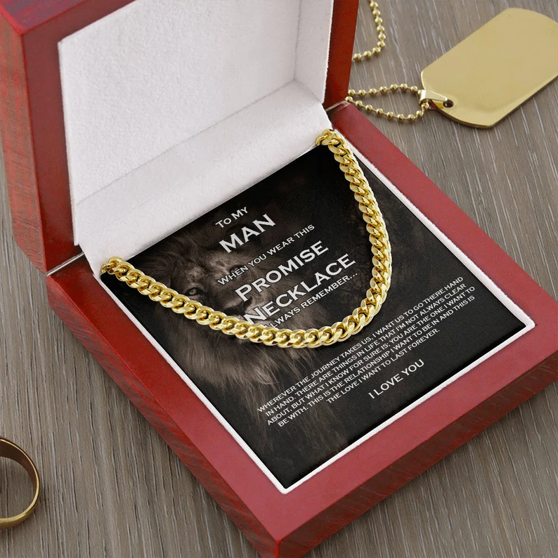 To My Man-Cuban Link Chain Necklace Promise Necklace Gift Set "You are The One I Want to be With"-Jessemade AU