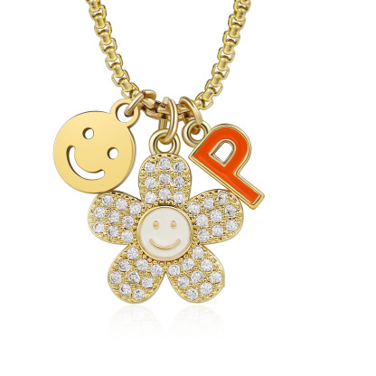 Back To School Personalised Smile and Flower Necklace Custom Birthstone and Initial Necklace-Jessemade AU