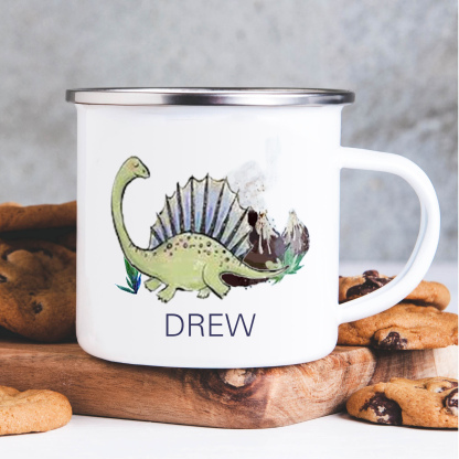 Personalised Enamel Mug Customised Name Dinosaur Cup Camping Mug Birthday Gift for Kids - Spinosaurus-Jessemade AU