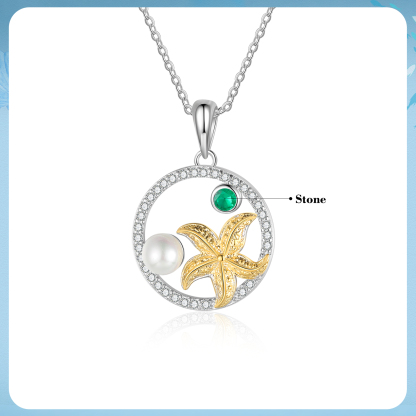 Personalised Starfish Necklace Customised Birthstone Necklace Circle Pendant Necklace Gift for Her-Jessemade AU