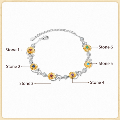 Flowers Bracelet Personalised 6 Birthstones Bracelet Engraved Names Flowers Charm Gifts For Her-Jessemade AU