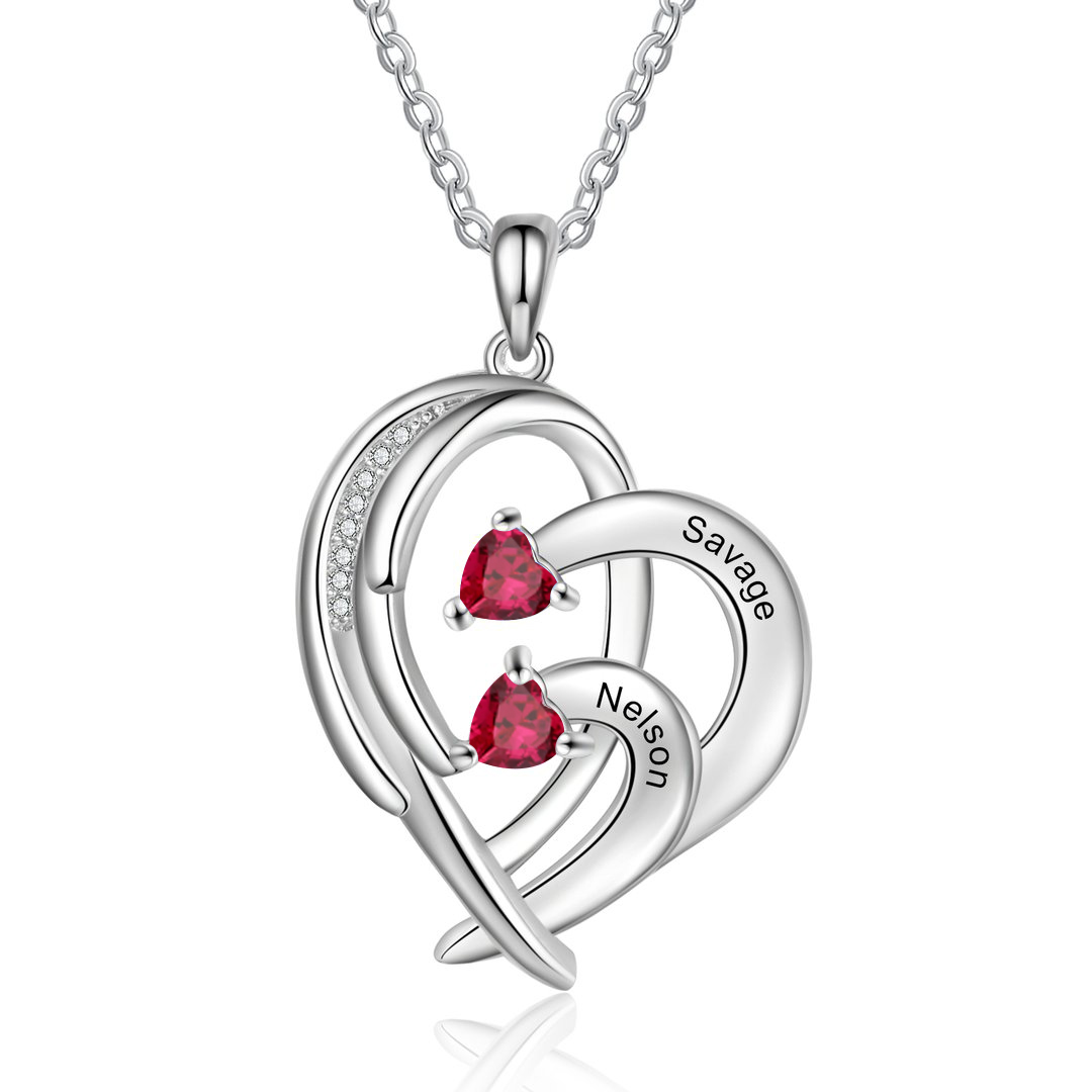 Personalised Heart Wings Necklace With 2 Birthstones Custom Names Necklace Gift For Her-Jessemade AU