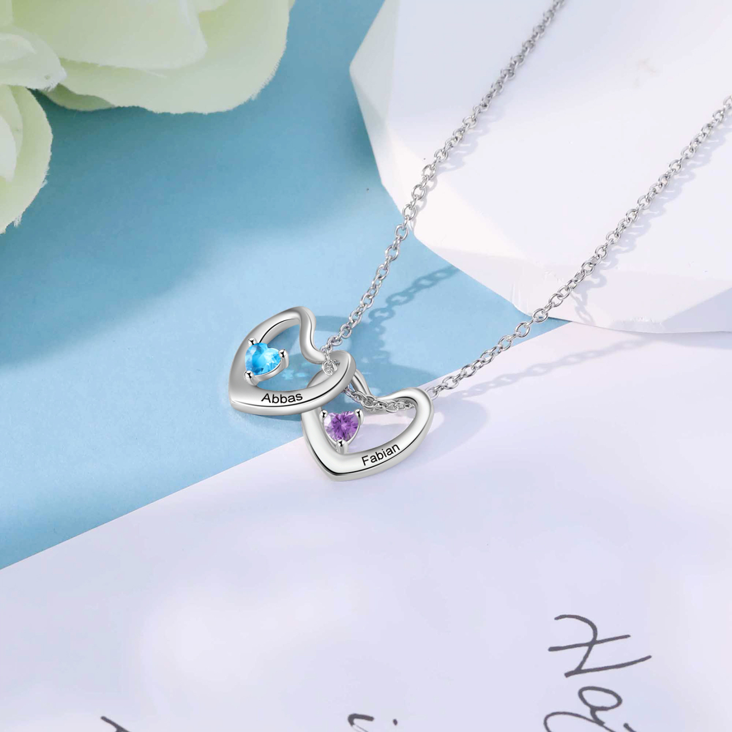 2 Names - Personalised Women's Necklace Heart Pendant Necklace Customised Name & Birthstone Birthday Gift for Her-Jessemade AU