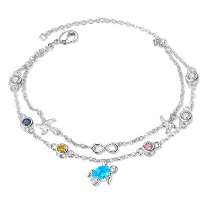 Personalised Women's Bracelet Custom 3 Birthstones Bracelet Sea Turtle Adjustable Bracelet Birthday Gift for Her-Jessemade AU