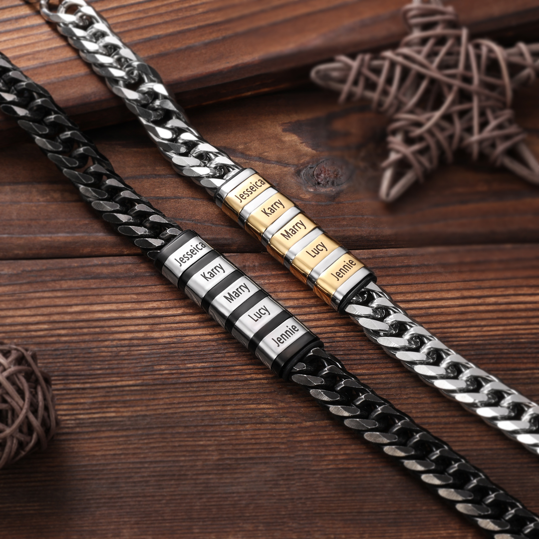 Personalised Cuban Chain Bracelet Customised Name Bracelet with 5 Beads-Jessemade AU