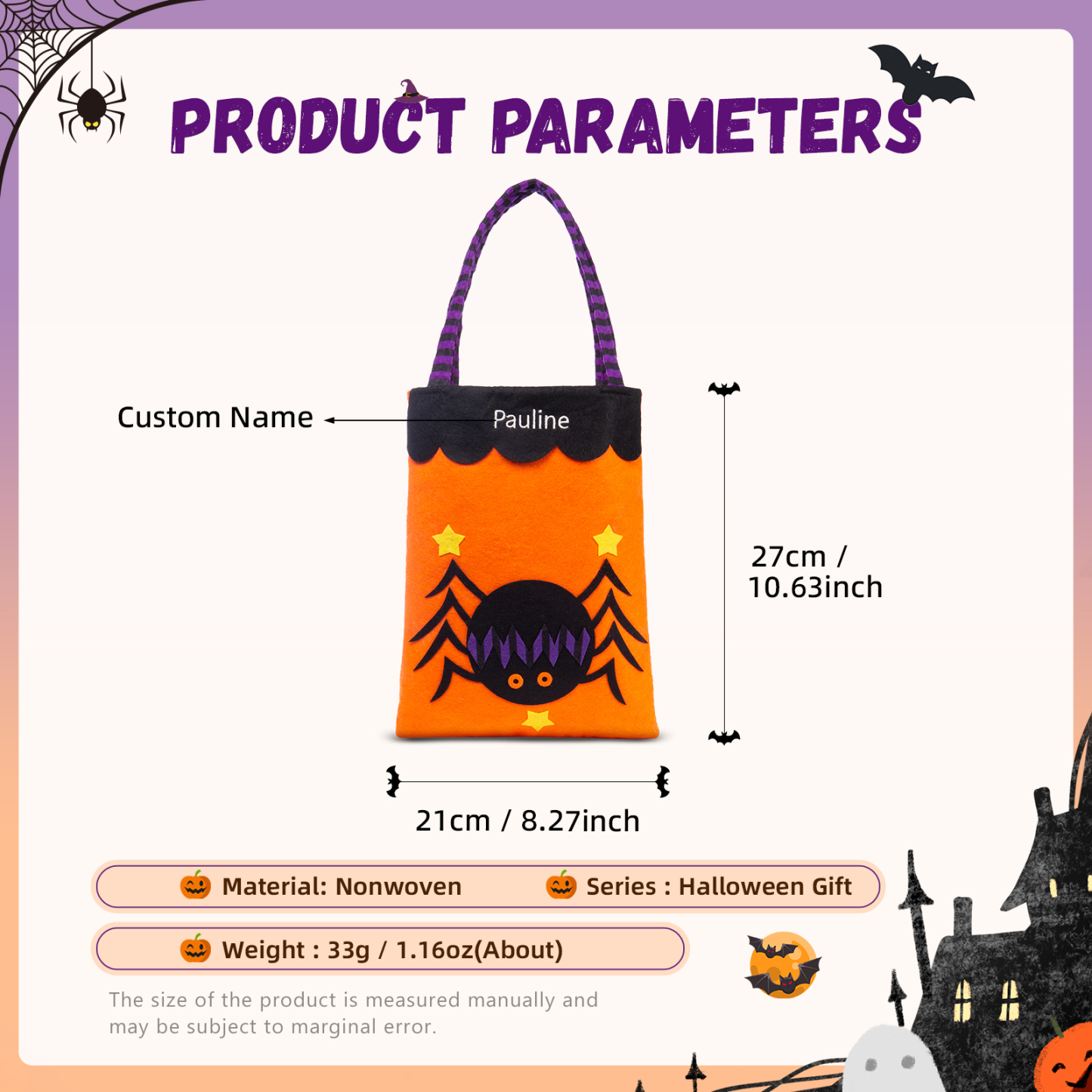 Personalised Halloween Tote Bags Custom 1 Name Tote Bag Halloween Candy Bag for Kids-Jessemade AU