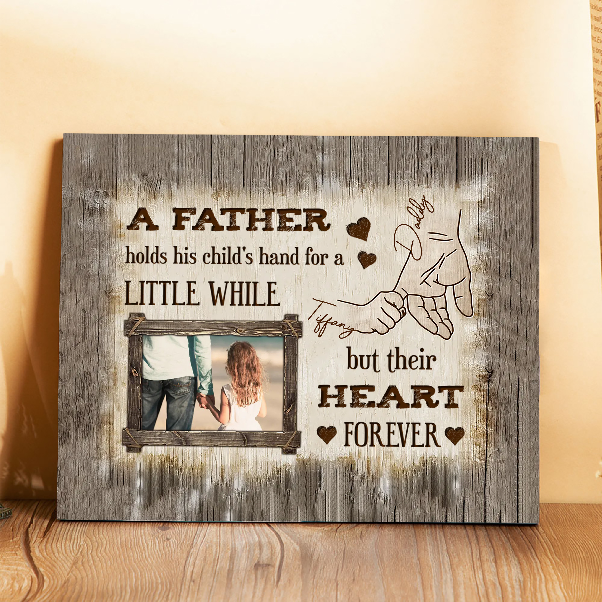 Father Hold Kid Personalised Photo Frame Wood Signs-Jessemade AU