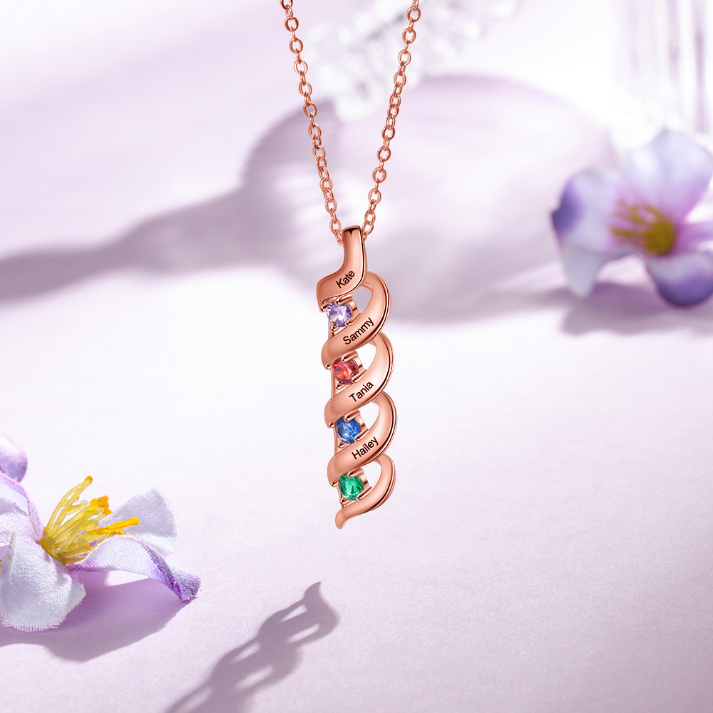 Personalised Necklace Cascading Pendant with 4 Birthstones Engraving 4 Names Gifts for Her-Jessemade AU