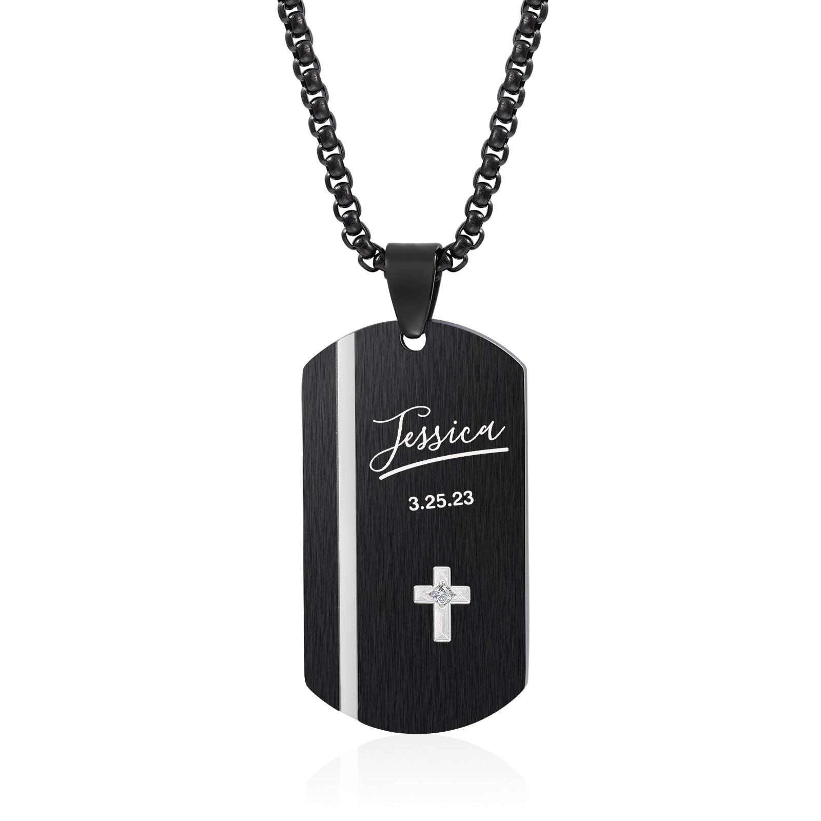 Personalised Men's Necklace Engraved Name & Date & Text Dog Tag Necklace Stainless Steel Gift for Him-Jessemade AU