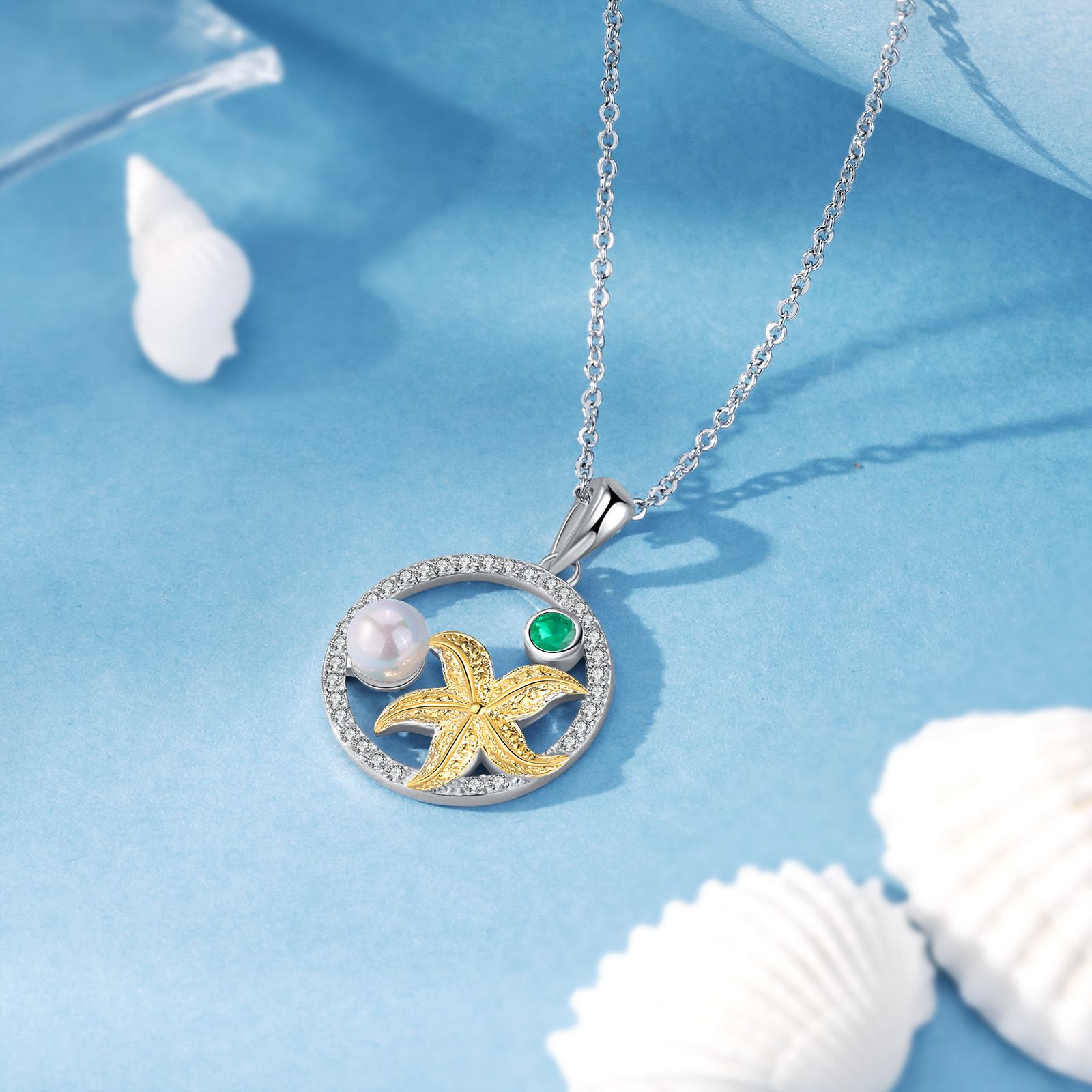 Personalised Starfish Necklace Customised Birthstone Necklace Circle Pendant Necklace Gift for Her-Jessemade AU