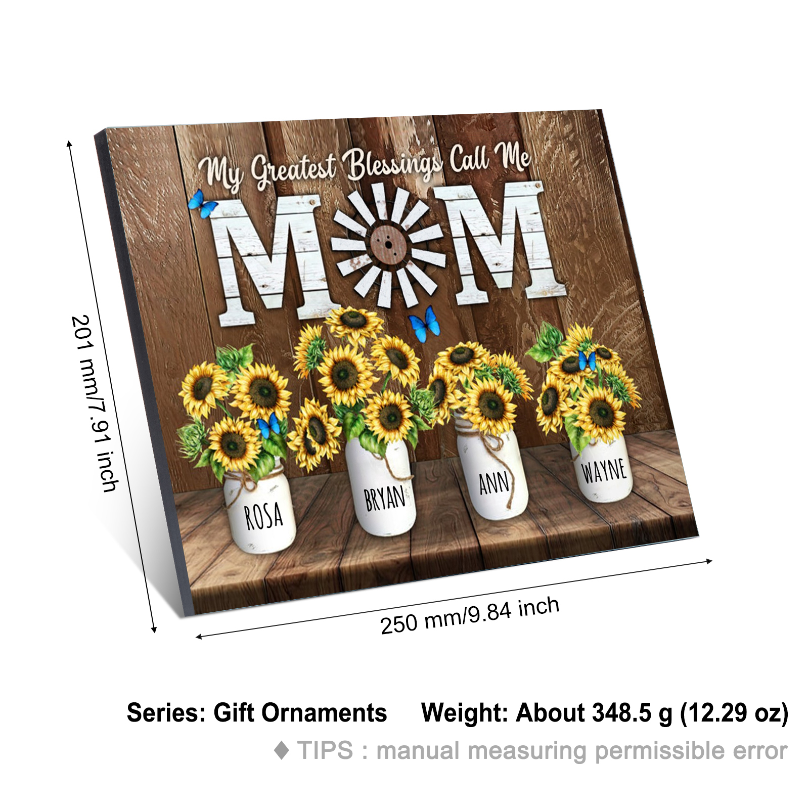 Mom Sunflowers Picture Board Personalised 4 Kids Names Family Keepsake Wood Signs Photo Frame-Jessemade AU