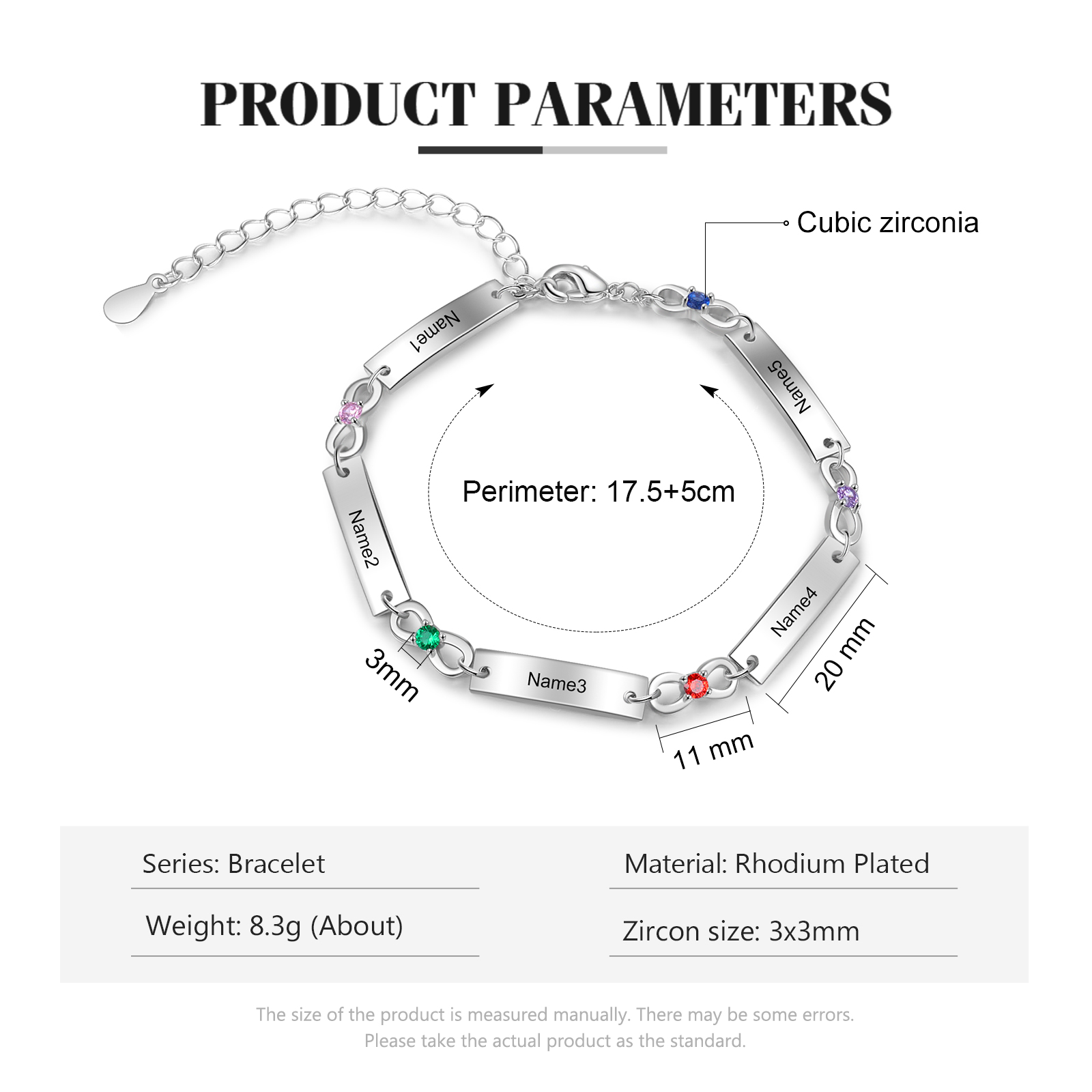 Custom Infinity Bracelet with Birthstones Engraved 5 Names Gifts for Her-Jessemade AU