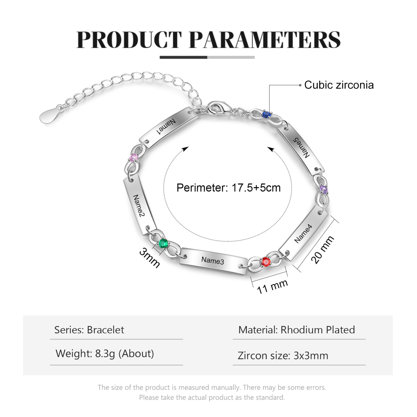 Custom Infinity Bracelet with Birthstones Engraved 5 Names Gifts for Her-Jessemade AU