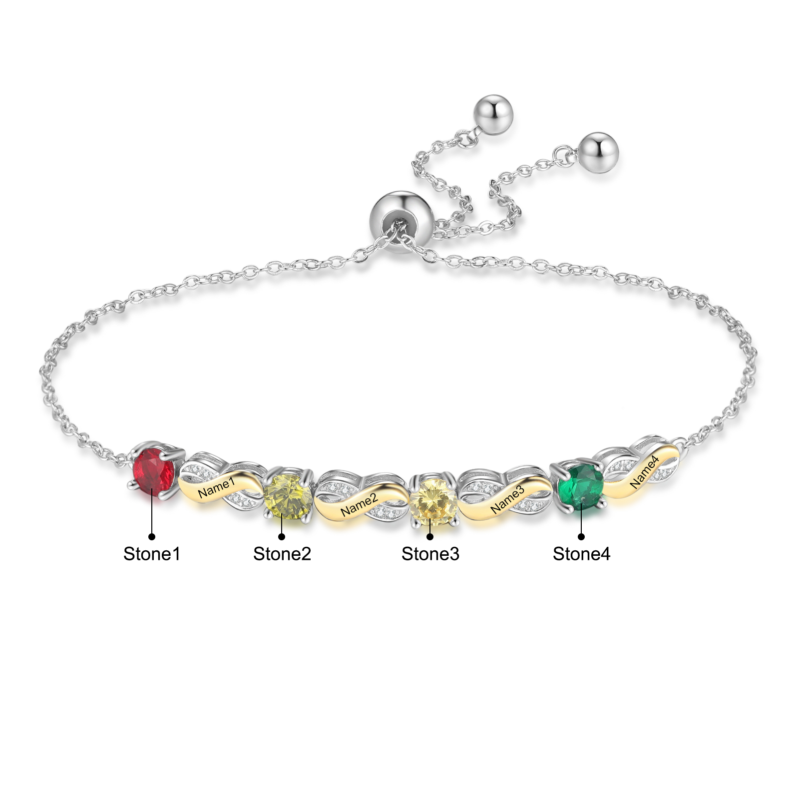 4 Names - Personalised Infinity Bracelet Custom Names & Birthstones Family Bracelet Gifts For Mother-Jessemade AU