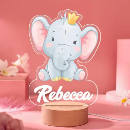 Personalised Crown Elephant Night Light Custom Name LED Lamp for Kids-Jessemade AU