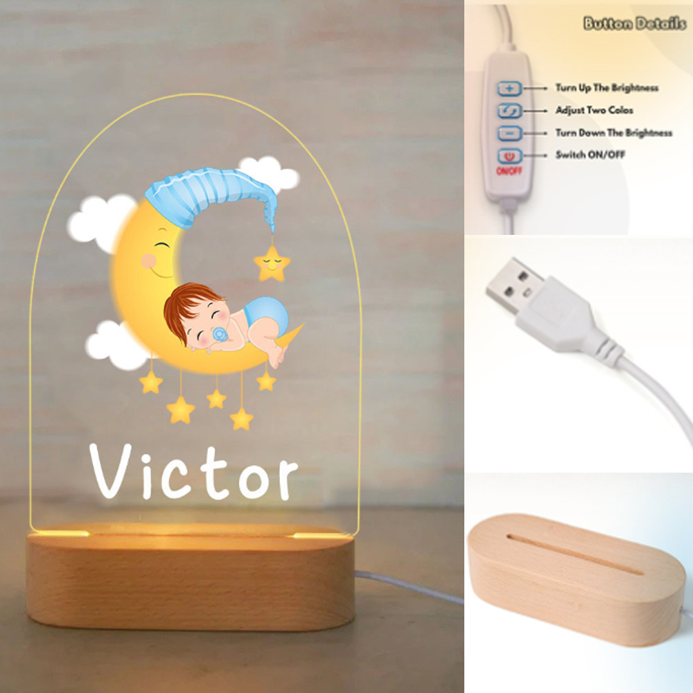 Personalised Sleeping Baby Night Light Custom Name LED Lamp Baby Gift for Kids-Jessemade AU