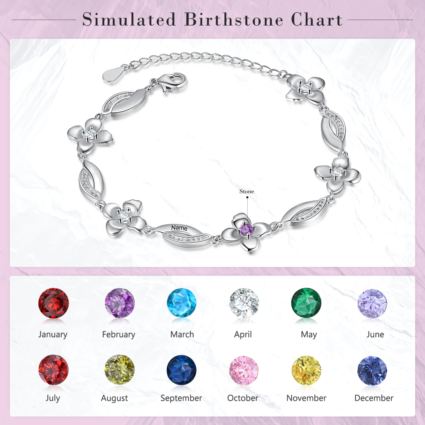 Flowers Bracelet Personalised 1 Birthstone Bracelet Engraved Names Flowers Charm Gifts For Her-Jessemade AU