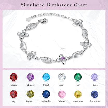 Flowers Bracelet Personalised 1 Birthstone Bracelet Engraved Names Flowers Charm Gifts For Her-Jessemade AU