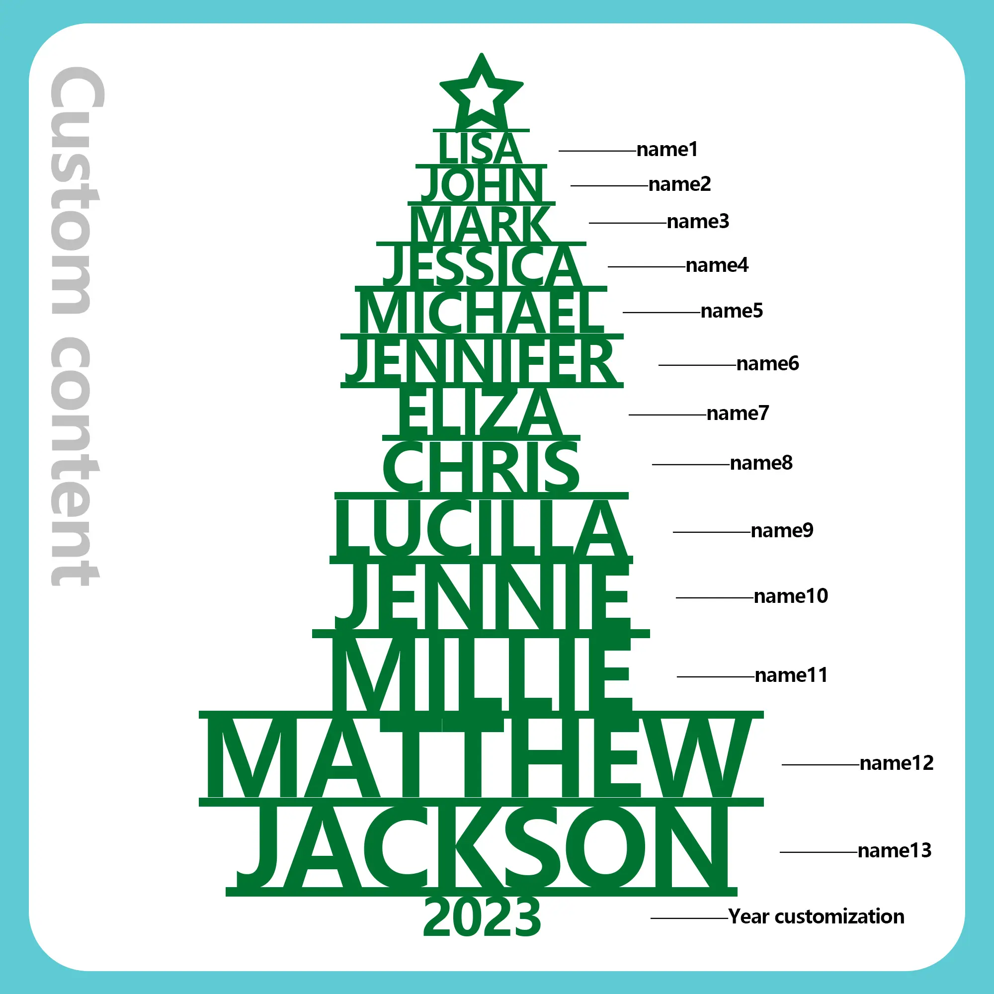 13 Names - Personalised Christmas Tree Ornaments Customised Name Xmas Wooden Decor Gifts for Family Friends-Jessemade AU