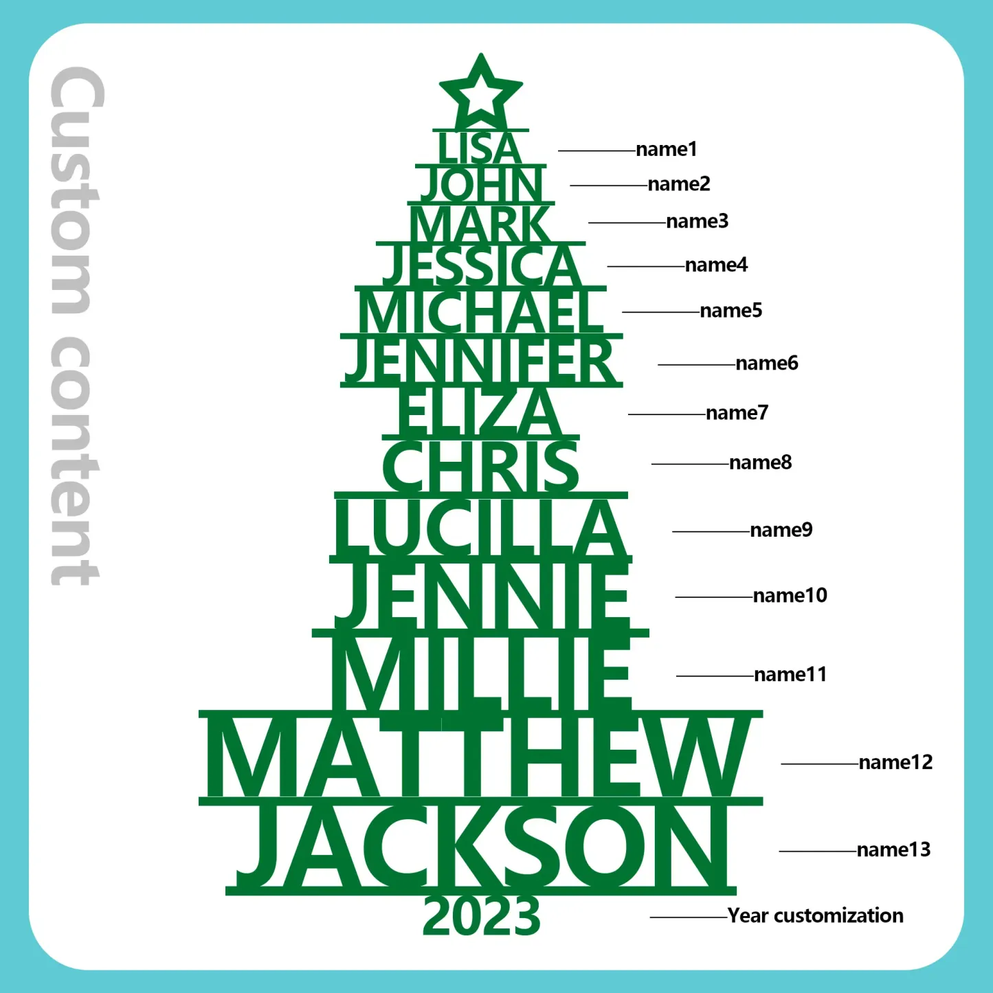 13 Names - Personalised Christmas Tree Ornaments Customised Name Xmas Wooden Decor Gifts for Family Friends-Jessemade AU