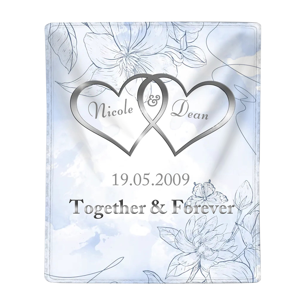 Blue Personalised Couple Blanket Custom 2 Names & Date & Text Blanket Love Valentine's Day Gifts for Him/Her-Jessemade AU