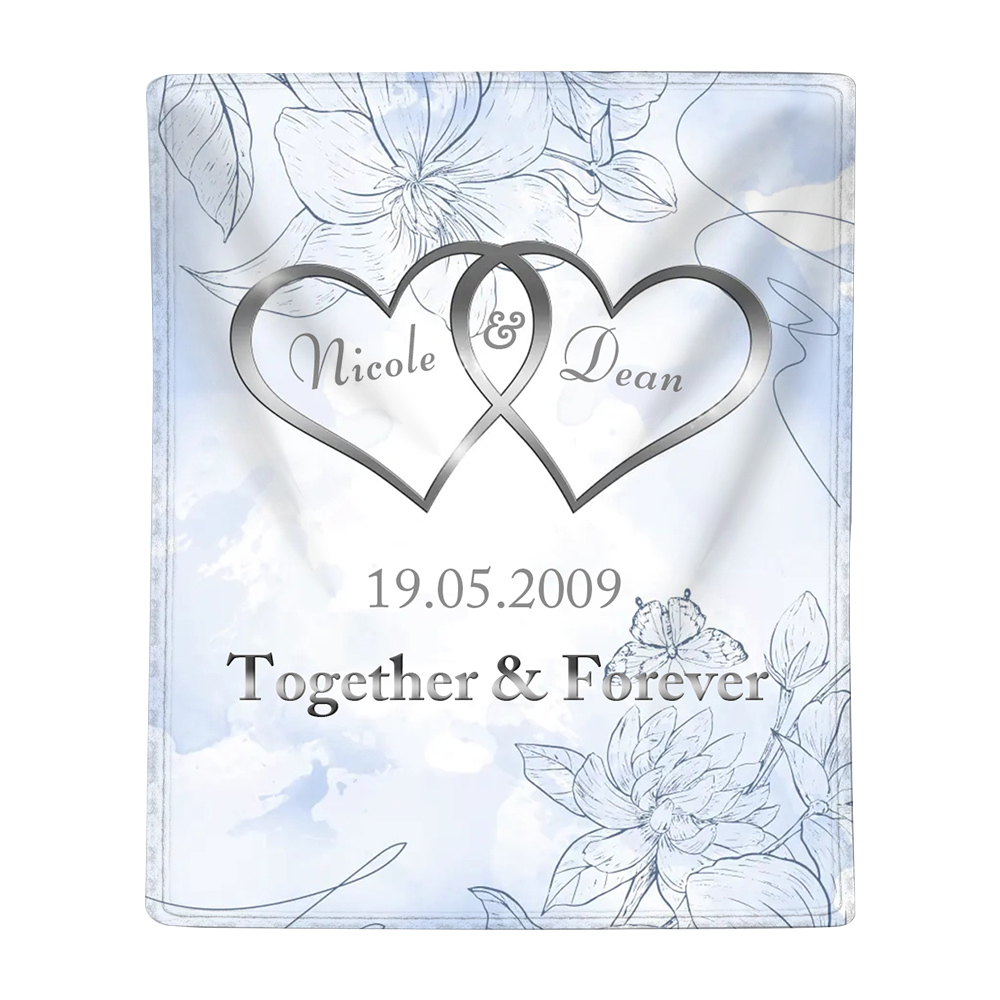 Blue Personalised Couple Blanket Custom 2 Names & Date & Text Blanket Love Valentine's Day Gifts for Him/Her-Jessemade AU