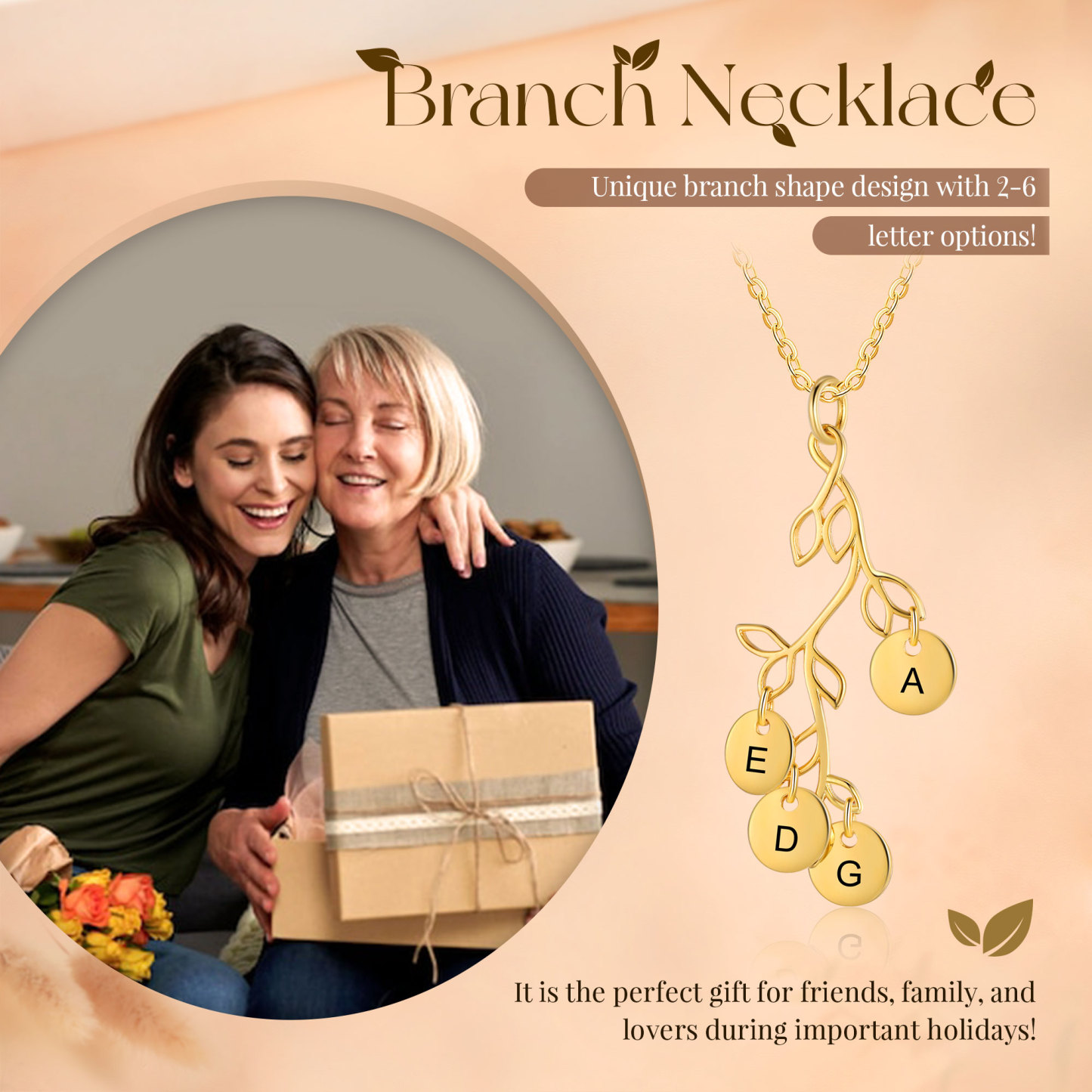 Personalised Branches Pendant Necklace Custom 4 Letters Circle Charm Necklace Gold Birthday Gift for Her-Jessemade AU