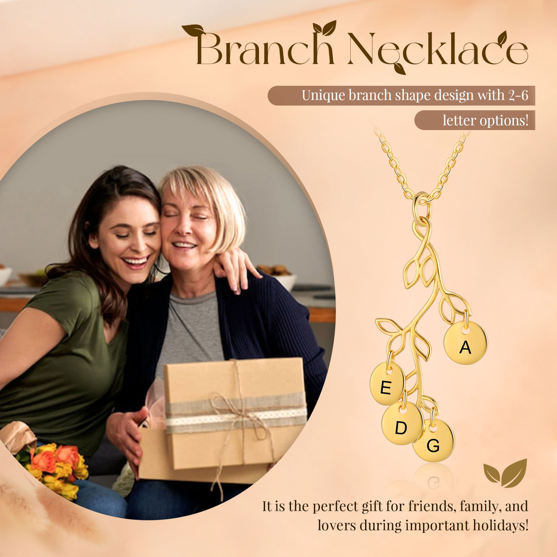 Personalised Branches Pendant Necklace Custom 4 Letters Circle Charm Necklace Gold Birthday Gift for Her-Jessemade AU