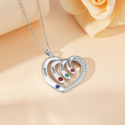 Personalised Heart Pendant Necklace Custom 4 Birthstones & 4 Names Necklace Gifts for Her-Jessemade AU