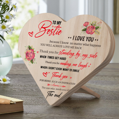To My Bestie Rose Wooden Heart Keepsake Desktop Ornament "Thank you for standing by my side" Friendship Gifts-Jessemade AU