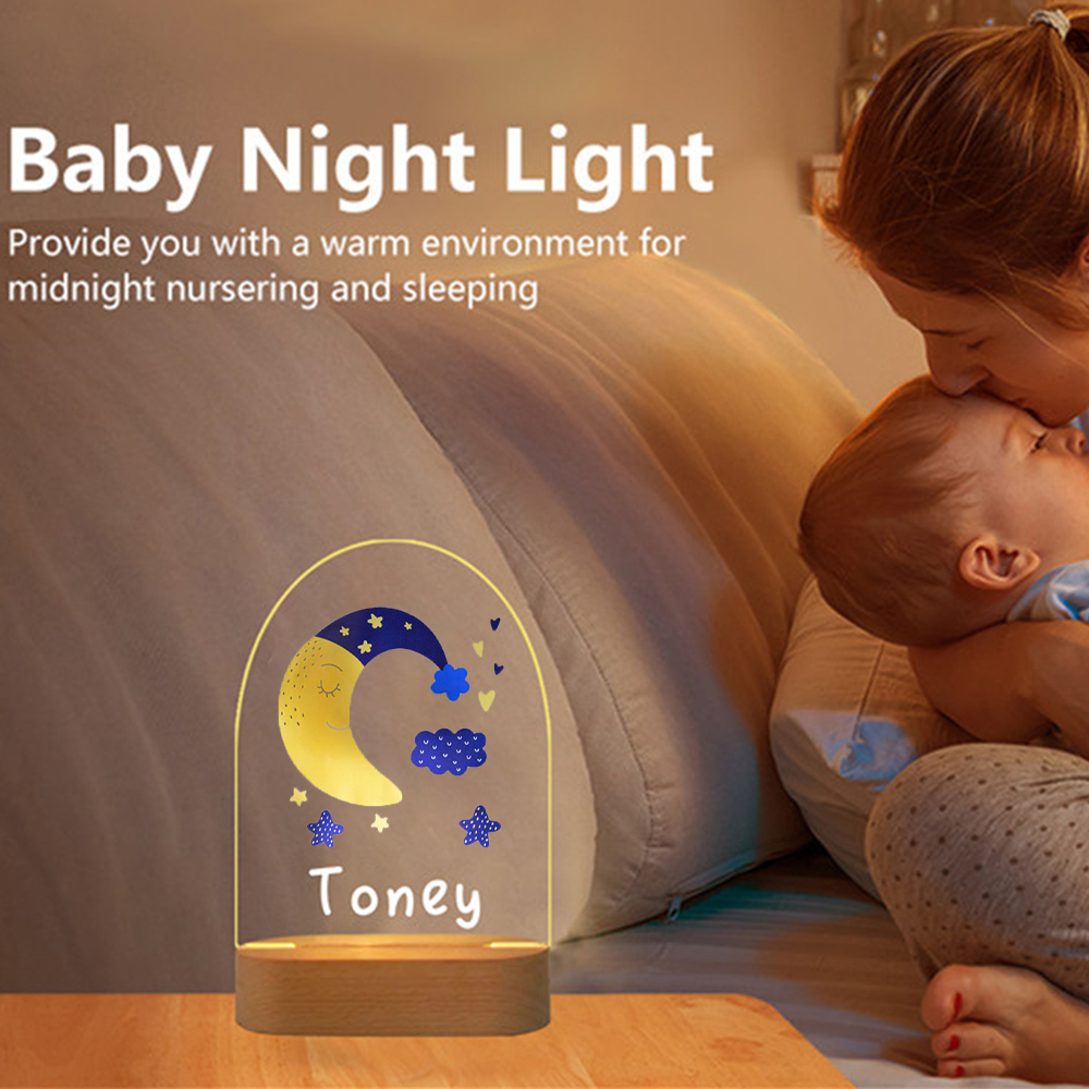 Personalised Moon Night Light Custom Name LED Lamp Baby Gift for Kids-Jessemade AU
