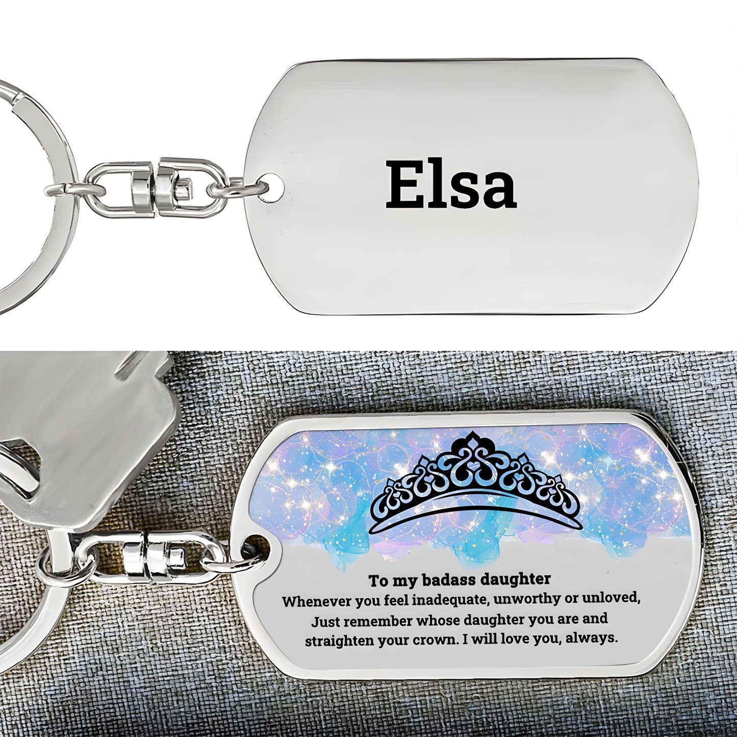 To My Badass Daughter Crown Keychain Custom Name Stainless Steel Keyring "I Will Love You Always"-Jessemade AU