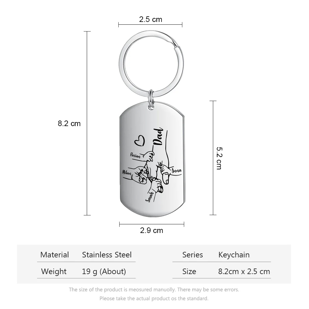 4 Names - Personalised Name Keychain Holding Hands Keychain Father's Day Gifts For Dad-Jessemade AU