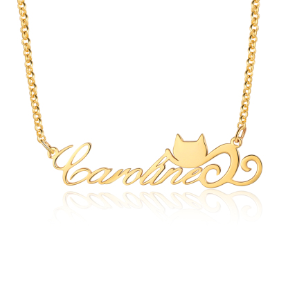 Personalised Cat Necklace Custom 1 Name Necklace Gift For Women-Jessemade AU