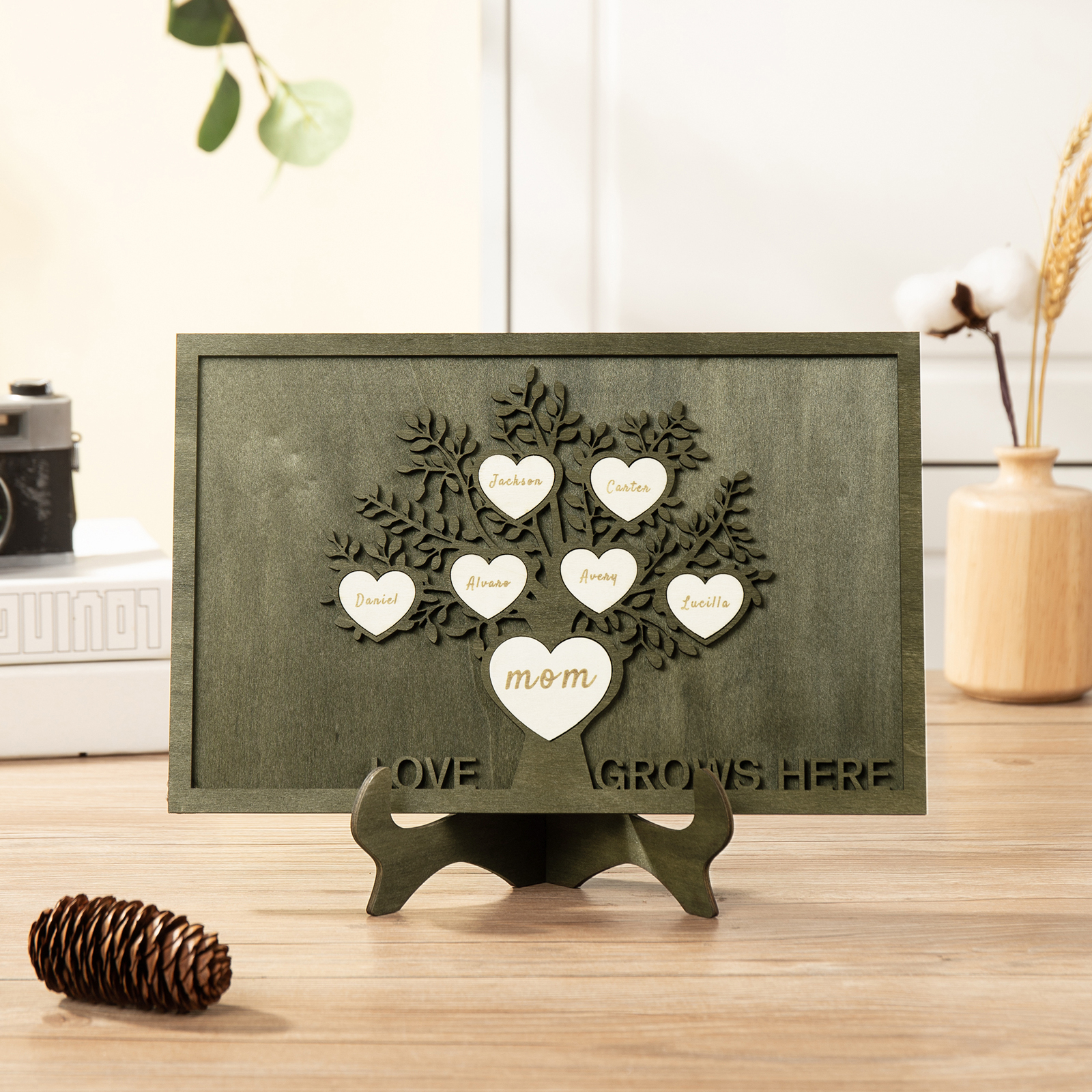 Family Tree Wood Frame Personalised Family Tree Sign Custom 7 Names Plaque-Jessemade AU