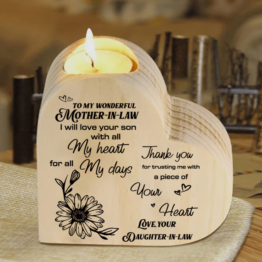 To My Mother-in-law-Wooden Heart Candle Holder Flower Candlesticks "Thank you for trusting me" Gifts For Mother-Jessemade AU
