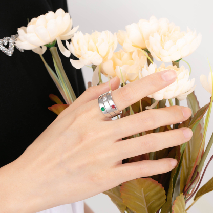 Personalised Mothers Ring With 3 Birthstones Engraved Names Ring Gift For Women-Jessemade AU
