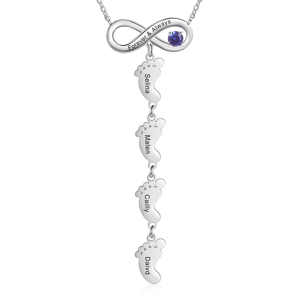 Mother's Day Gifts Personalised Infinity Baby Feet Mother Necklace Engraved 4 Names Necklace Gifts For Mom-Jessemade AU