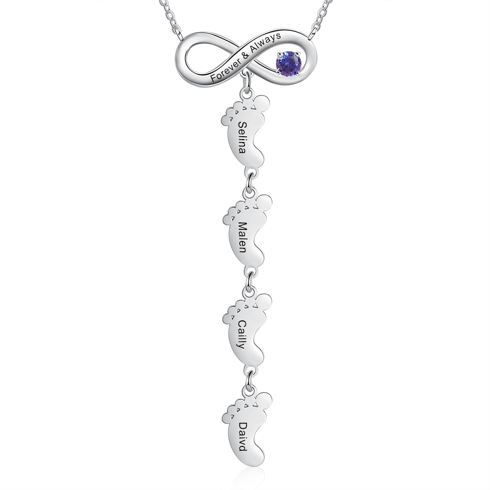 Mother's Day Gifts Personalised Infinity Baby Feet Mother Necklace Engraved 4 Names Necklace Gifts For Mom-Jessemade AU