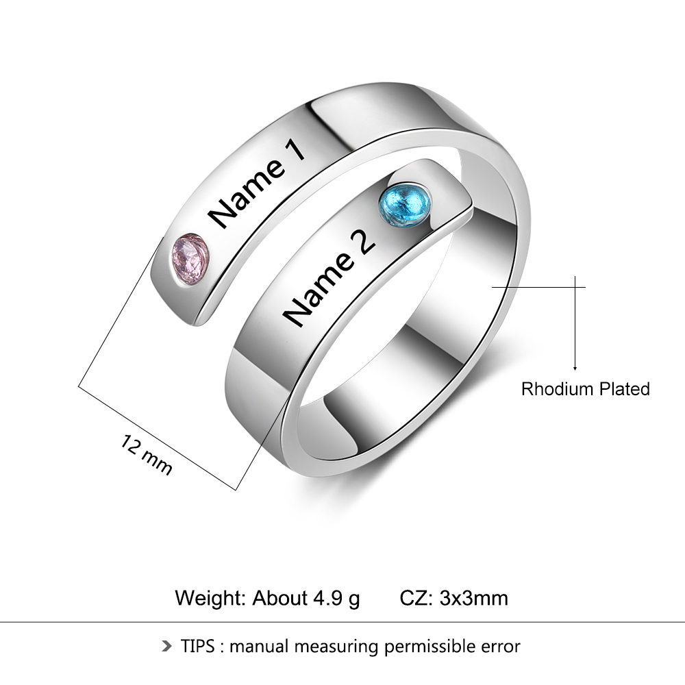 Personalised Ring With 2 Birthstones Engraved Names Ring Gift For Women-Jessemade AU