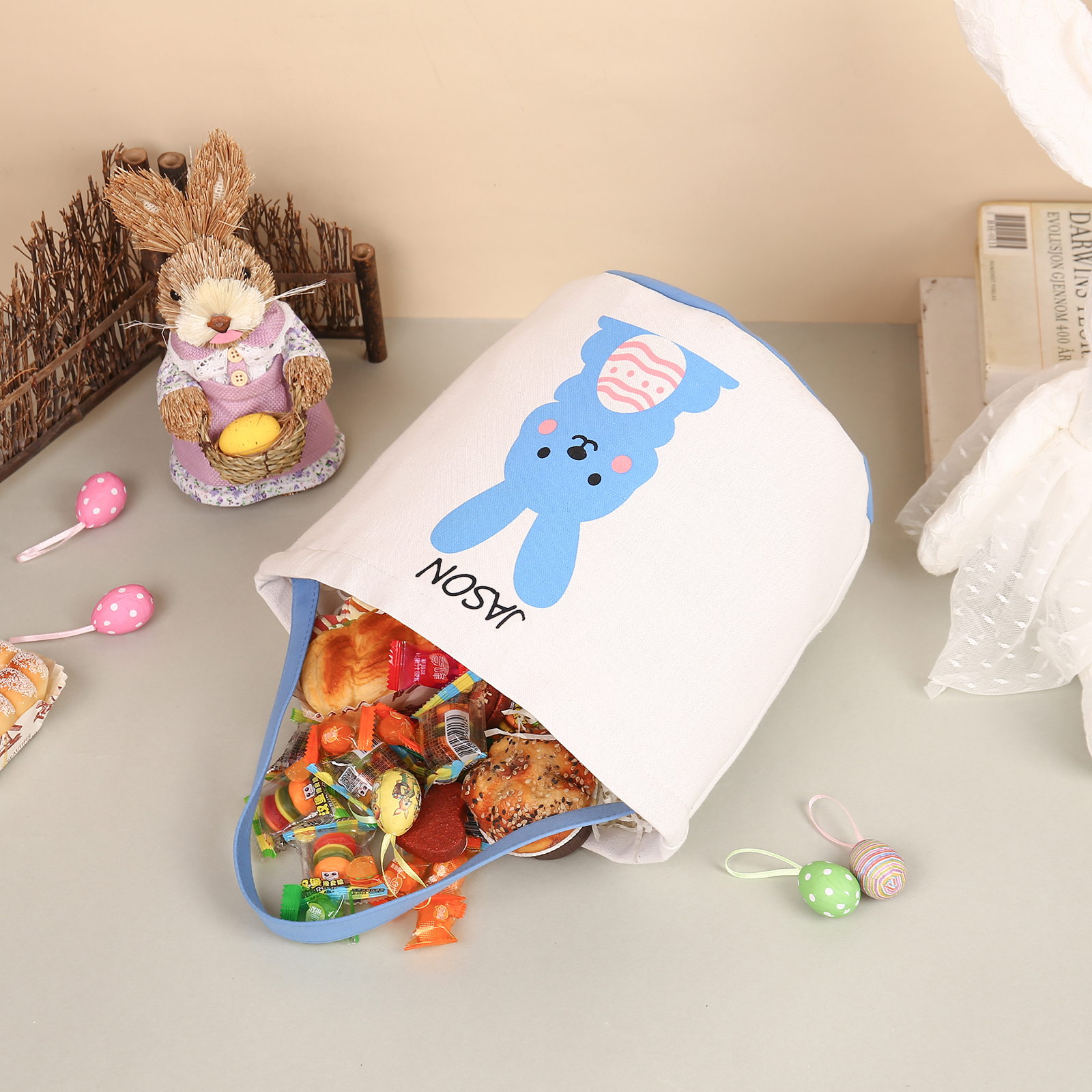 Personalised Bunny Tote Bag Custom Name Bunny Bucket Bag Easter Gifts-Jessemade AU