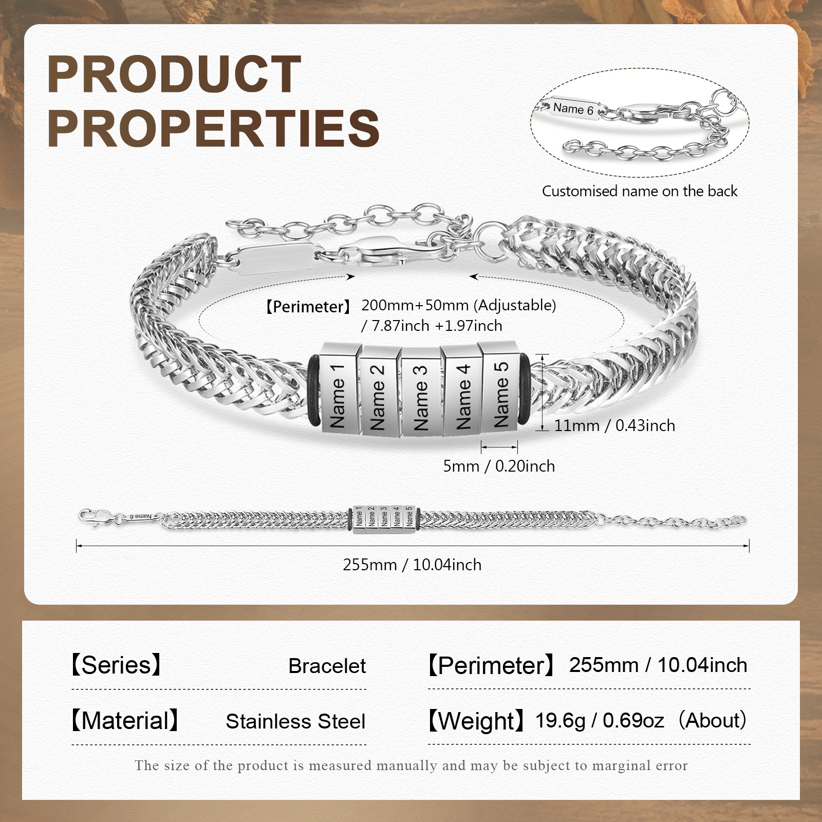 Personalised Men's Beaded Bracelet Custom 6 Names Adjustable Bracelets Stainless Steel Gifts for Him-Jessemade AU