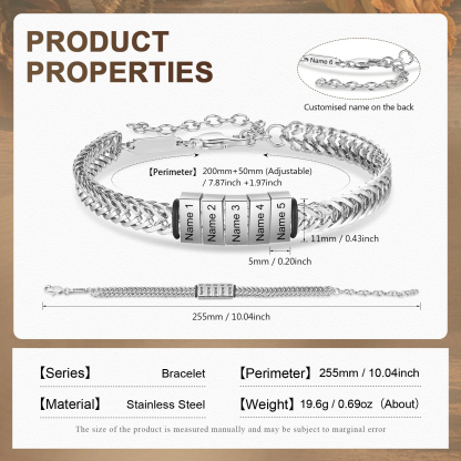 Personalised Men's Beaded Bracelet Custom 6 Names Adjustable Bracelets Stainless Steel Gifts for Him-Jessemade AU