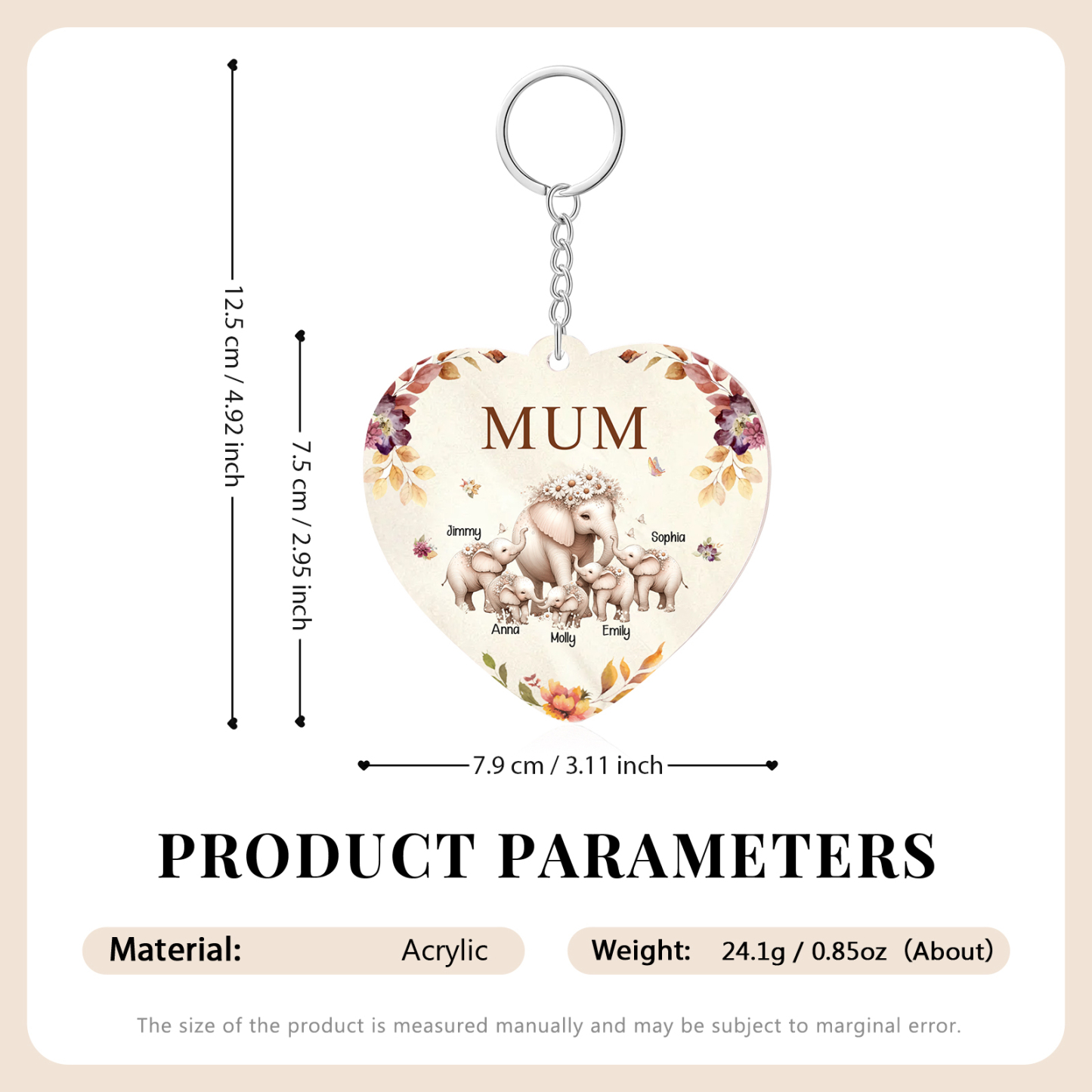 5 Names - Personalised Acrylic Keychain Custom 1 Text Elephant Family Hanging Ornaments Gift for Mum/Grandma-Jessemade AU