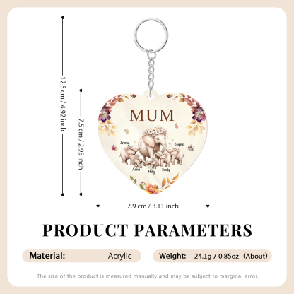 5 Names - Personalised Acrylic Keychain Custom 1 Text Elephant Family Hanging Ornaments Gift for Mum/Grandma-Jessemade AU