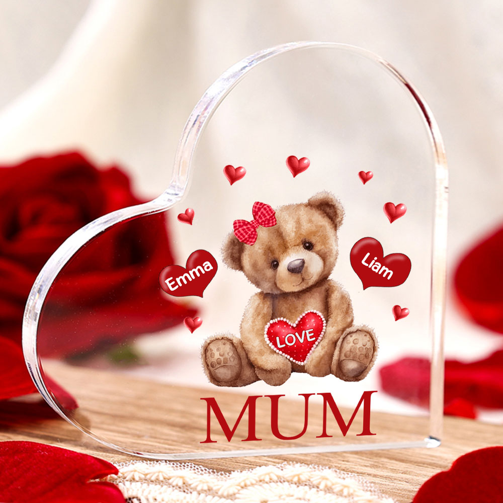 2 Names - Personalised Acrylic Heart Keepsake Custom 2 Texts Teddy Bear Ornaments Gifts for Grandma/Mother-Jessemade AU