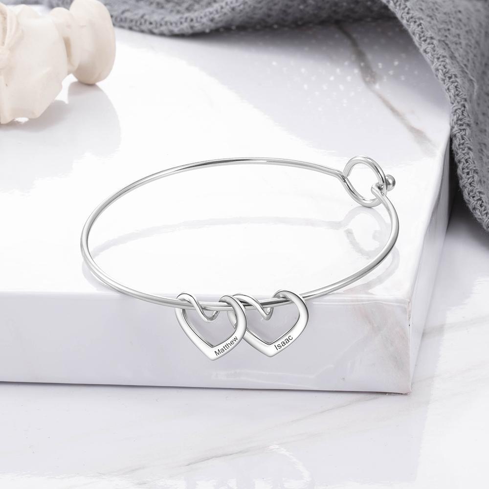To My Mother Personalised Love Bracelet with 4 Heart Charms Engraved 4 Names Bangle Bracelet-Jessemade AU