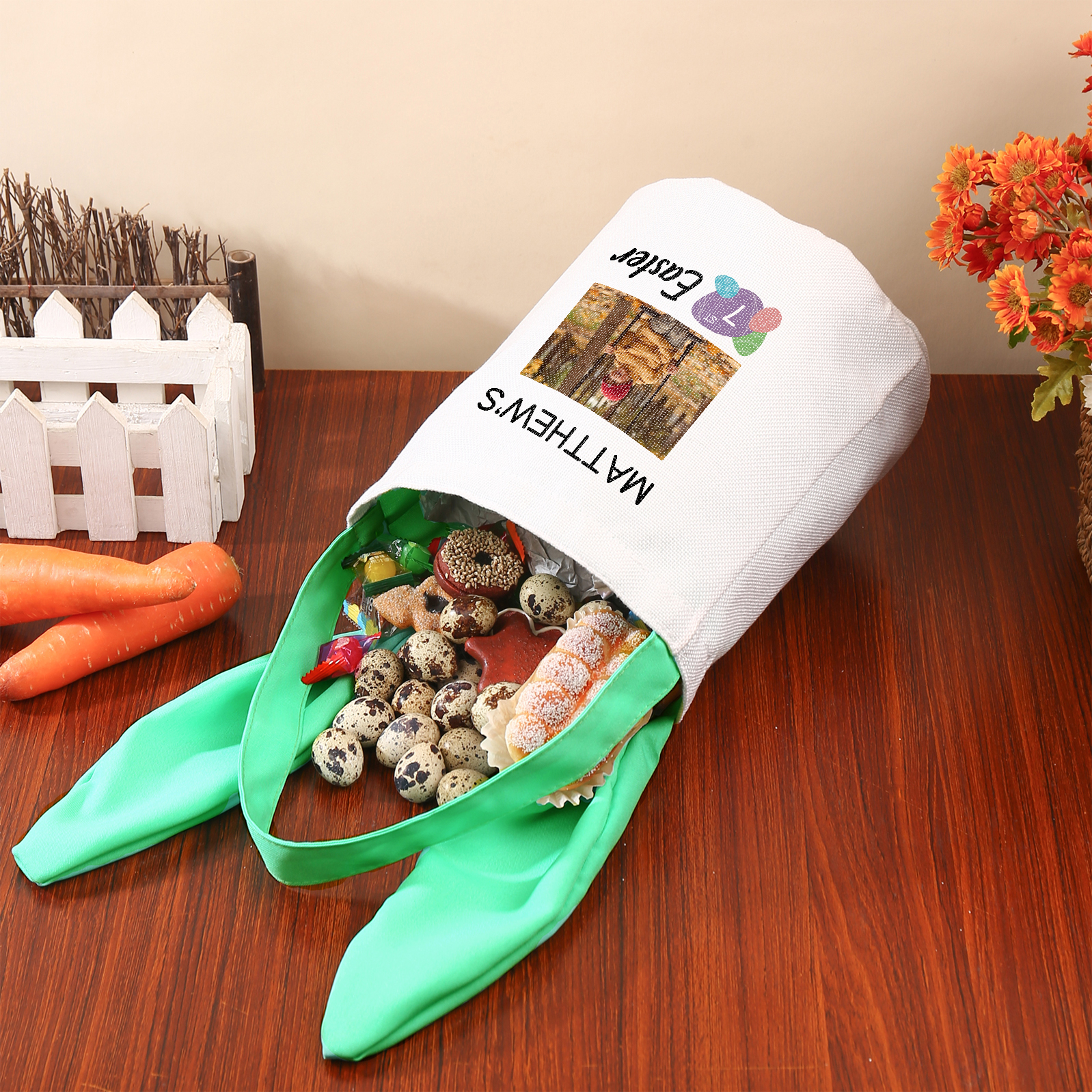 Personalised Photo Bunny Tote Bag Custom Name & Text & Number Bucket Bag Bunny Basket Easter Gifts-Jessemade AU