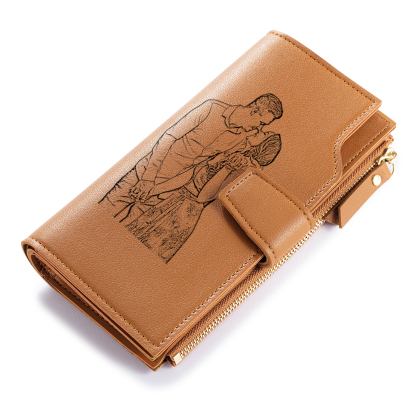 Personalised Leather Wallet Engraved Photo Long Purse Folding Wallet Gifts For Women-Jessemade AU
